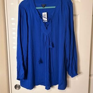 Women's Torrid Royal Blue Gauze Lace Up L/S Blouse 2X NWT